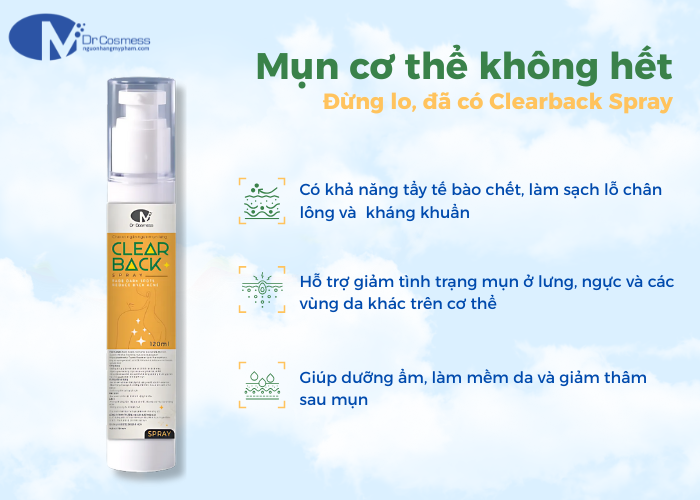 Công dụng nổi bật của xịt mụn lưng Dr Cosmess Clearback Spray