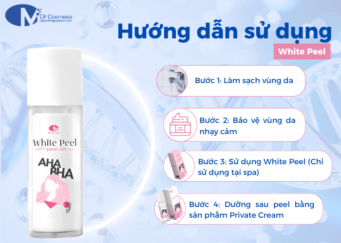 Hướng dẫn sử dụng của peel hồng vùng kín Dr Cosmess White Peel