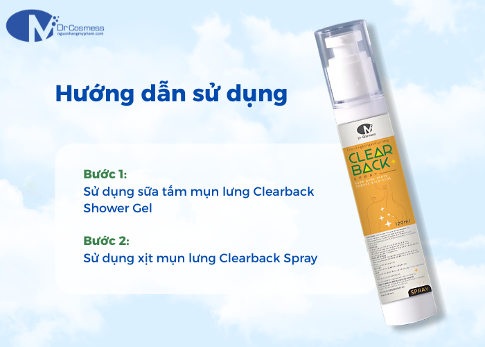 Hướng dẫn sử dụng của xịt mụn lưng Dr Cosmess Clearback Spray