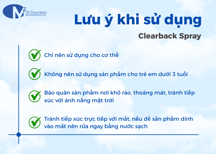 Một số lưu ý khi sử dụng xịt mụn lưng Dr Cosmess Clearback Spray