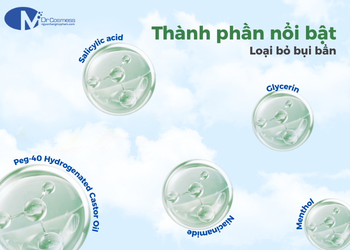Thành phần chính có trong xịt mụn lưng Dr Cosmess Clearback Spray