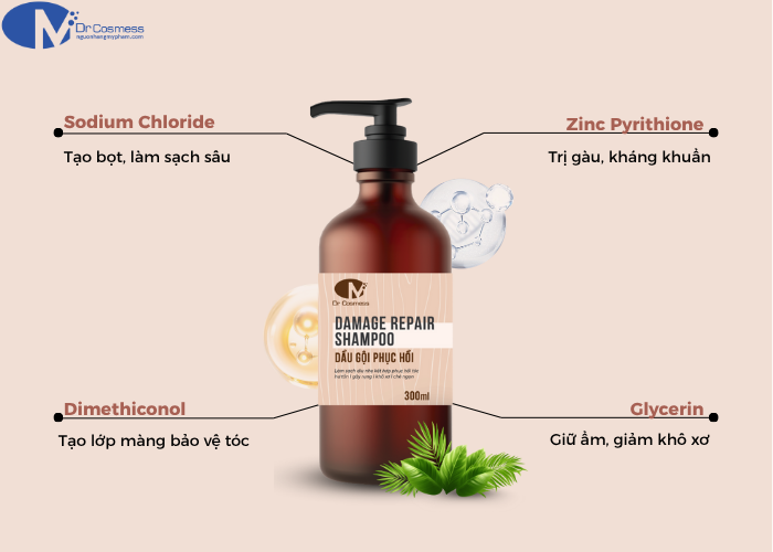 Thành phần chính của dầu gội suôn mượt Dr Cosmess Damage Repair Shampoo