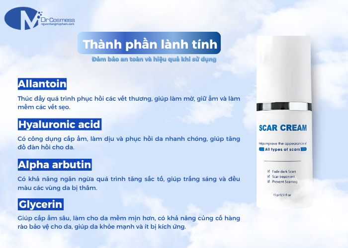 Thành phần nổi bật có trong kem trị sẹo lồi Dr Cosmess Scar Cream.
