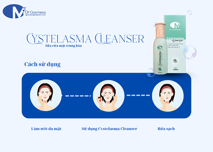 Các bước trong quy trình sử dụng Sữa rửa mặt trung hòa Cystelasma Cleanser